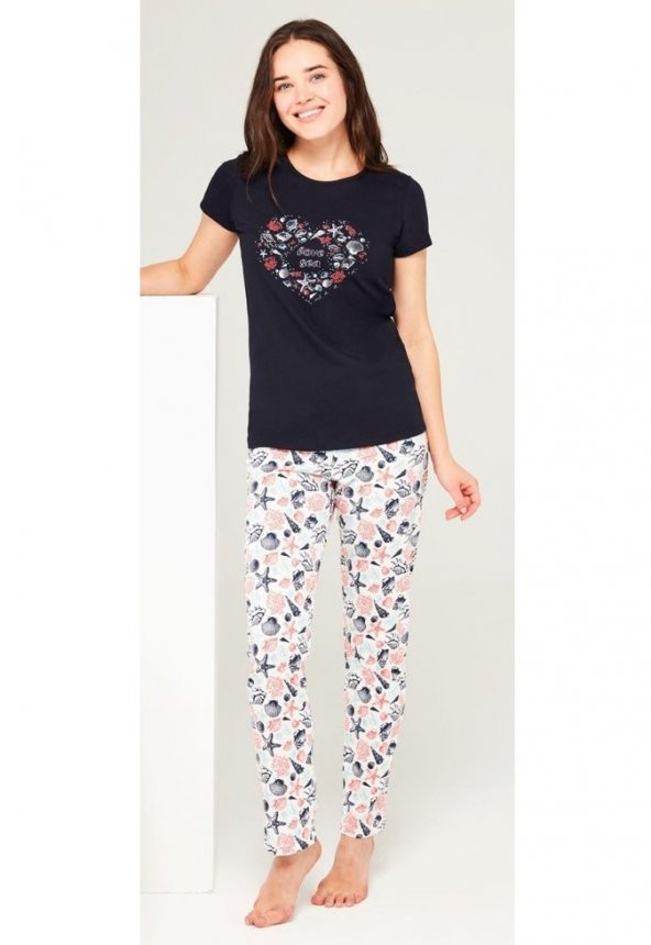 Mod Collection 3708 Kadın Yuvarlak Yaka Kısa Kollu Pijama Takımı - 2