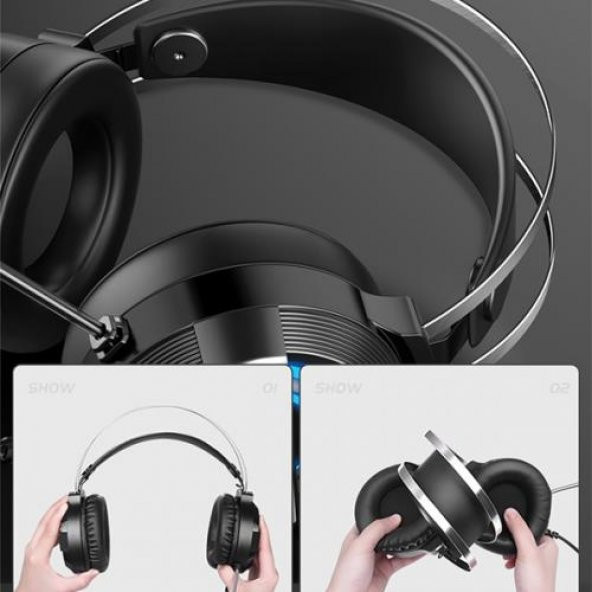 Coofbe Rgb Işıklı Mikrofonlu Kafaüstü Profesyonel Oyuncu Kulaklığı - 6