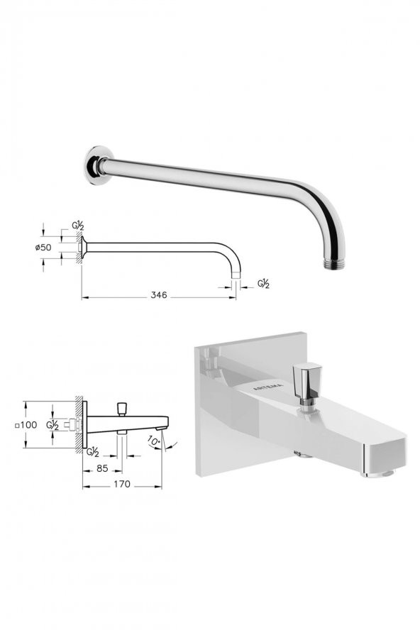 Artema A49280 Root Square 6 Parça Krom Ankastre Duş Seti