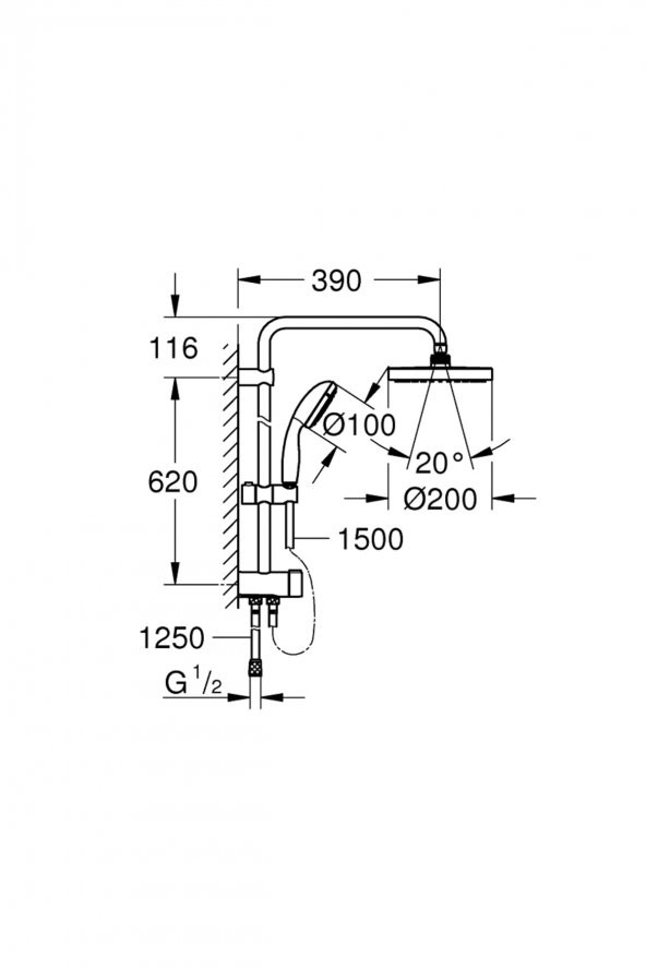 Grohe New Tempesta Sistem 200 27389002 Duvar Bağlantılı Divertörlü Duş Seti - 2