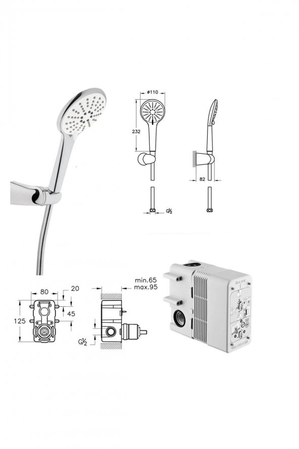 Artema A49280 Root Square 6 Parça Krom Ankastre Duş Seti - 4