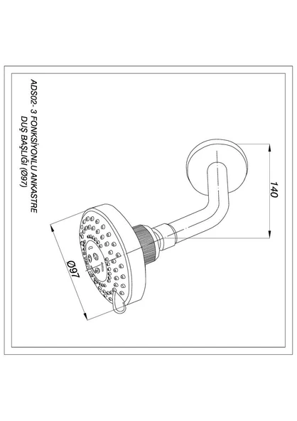 GPD Ads02 3 Fonksiyonlu Ankastre Duş Başliği (Ø97) - Resim 2