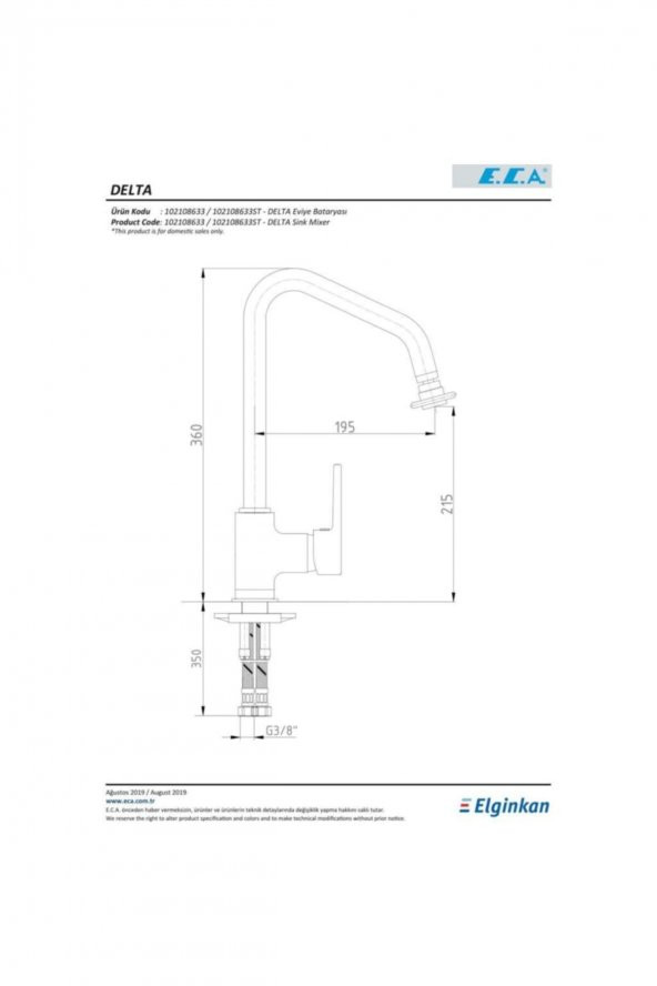 Eca Delta Evye Eviye Mutfak Bataryası Armatürü 102108633 - 3