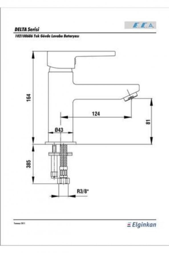 Eca Delta Tek Gövde Lavabo Bataryası Armatürü 102108686 20 Yıl Garantili - 4