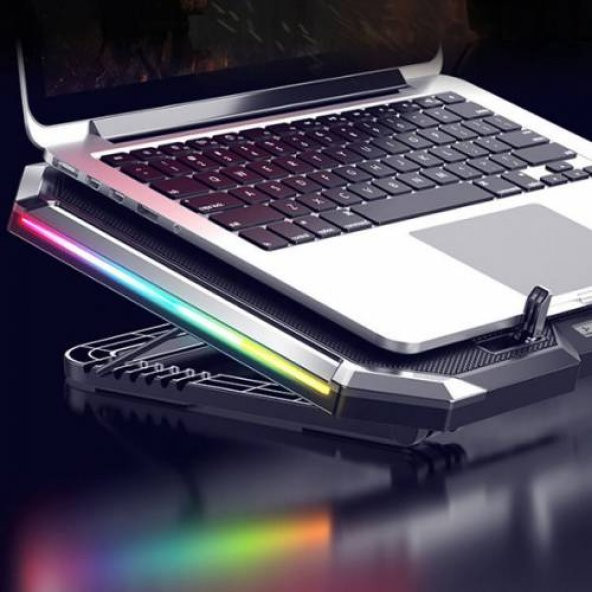 Polham Yükseklik Ayarlı Fanlı Notebook Soğutucu, RGB Led Işıklı Laptop Soğutucu, 6 Adet Fanlı - 2