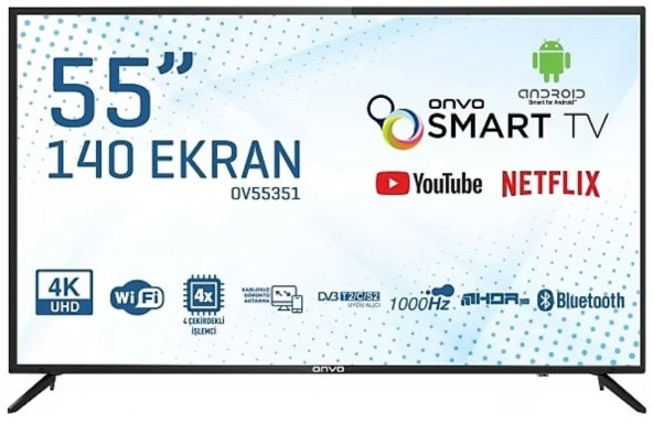 Onvo OV55351 4K Ultra HD 55" 140 Ekran Uydu Alıcılı Android Smart LED TV