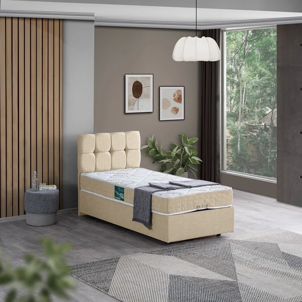 Setay Mobilya Berlin Tek Kişilik Baza Başlık Seti Krem 90x190 cm