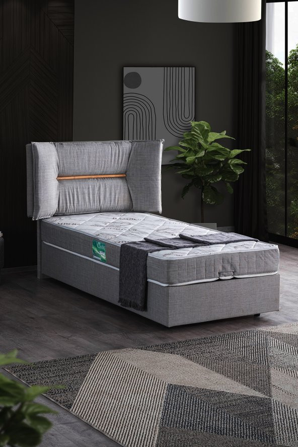 Setay Lizbon Tek Kişilik Baza Başlık Comfort Yatak Seti, Gri