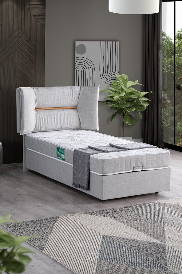 Setay Lizbon Tek Kişilik Baza Başlık Comfort Yatak Seti, Açık Gri