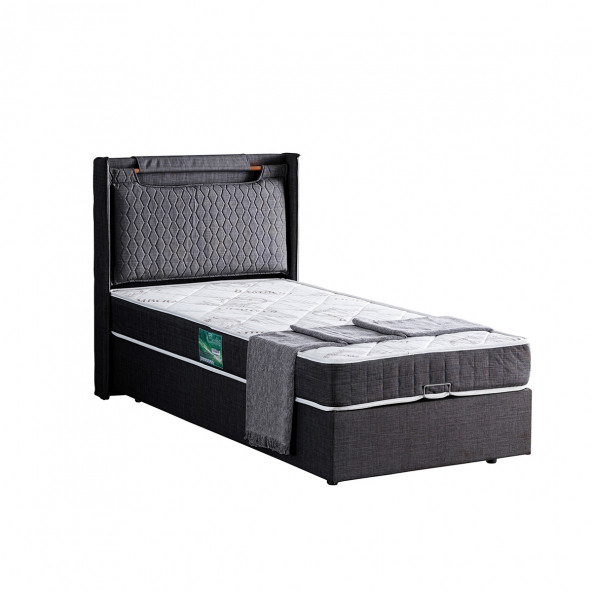 Setay Zagreb Tek Kişilik Baza Başlık Comfort Yatak Seti, Antrasit - Resim 2