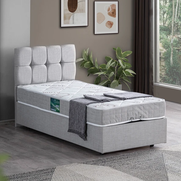 Setay Setay Berlin Tek Kişilik Baza Başlık Comfort Yatak Seti, Açık Gri