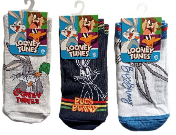 Looney Tunes 3 Adet 8-9 Yaş 31-34 Numara Lisanslı Çocuk Çorabı Havlu Çorap