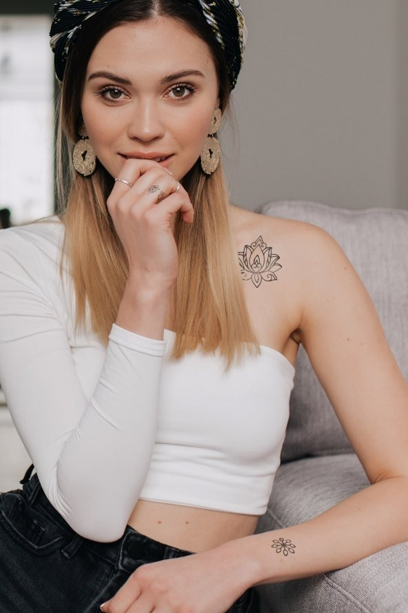 Lotus Geçici Dövme,Geçici Tattoo ,Vücut Dövme,Kol Bilek Dövme,Boyun Dövme,Sırt Dövme