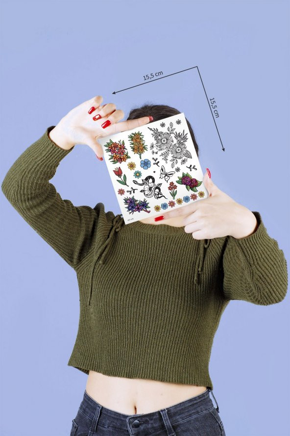 Flowers-4 Geçici Dövme,Geçici Tattoo ,Vücut Dövme,Kol Bilek Dövme,Boyun Dövme,Sırt Dövme - 4