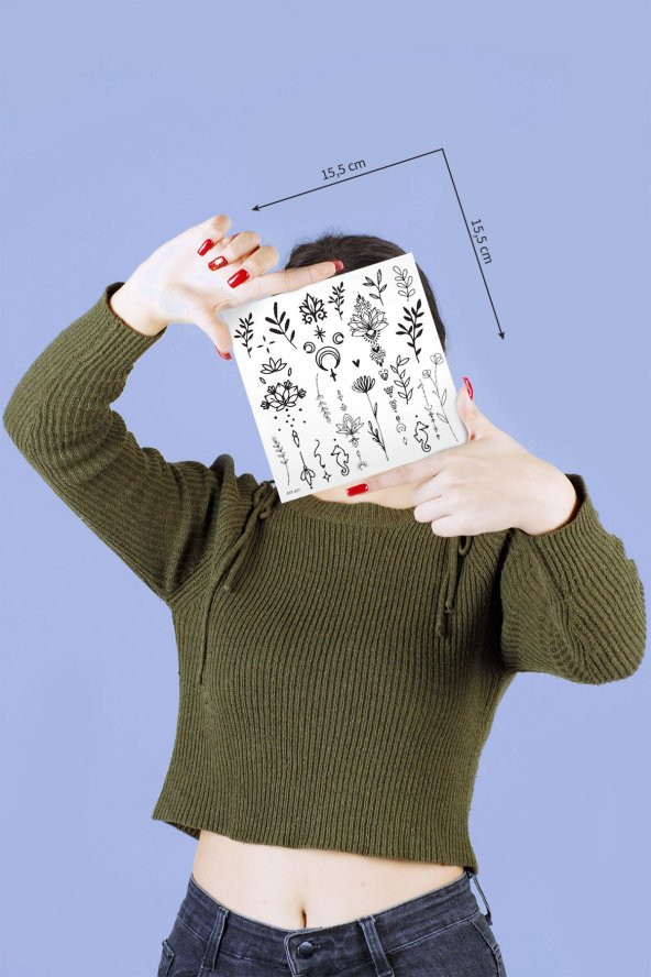 Botanik -2 Geçici Dövme,Geçici Tattoo ,Vücut Dövme,Kol Bilek Dövme,Boyun Dövme,Sırt Dövme - Resim 4