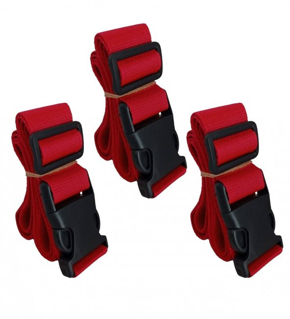 Kırmızı Renk Valiz Bavul Emniyet Kemeri 3 Adet En 4cm