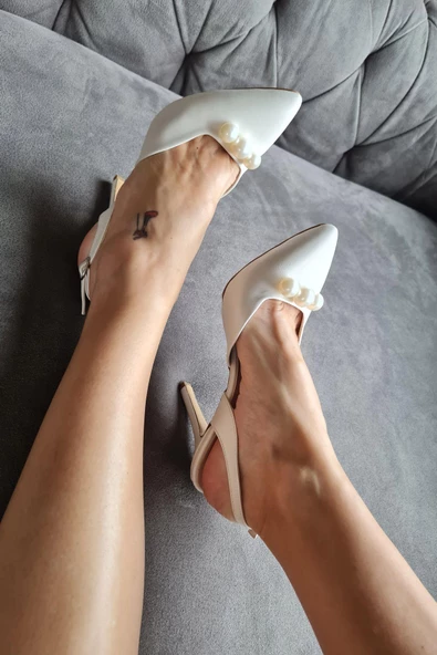 015 3 TOP Topukla Kadın İncili Kadeh Topuk Abiye Gelin Ayakkabısı ürün görseli