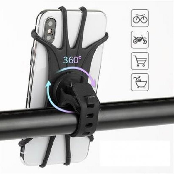 HMT Universal Bisiklet Motosiklet Çocuk Arabası Silikon 360 Derece Telefon Tutucu Tüm Modellerle