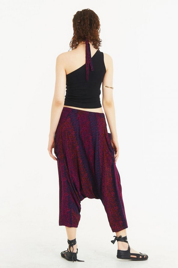 Kırçiçeği Desenli Bağcıklı Kapri Şalvar Pantolon - 5