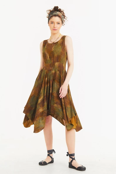 Bohem Tarz Kayık Yaka Asimetrik Elbise - 3