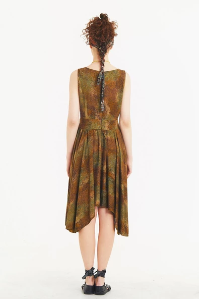 Bohem Tarz Kayık Yaka Asimetrik Elbise - 5