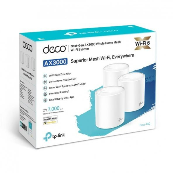 TP-LINK DECO X60-3P 3000Mbps EV WI-FI 6 SİSTEMİ(3 (3LÜ PAKET) - 3