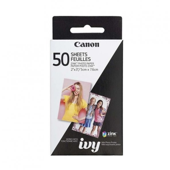 Canon Ivy Zink Fotoğraf Kağıdı 50li, 5 x 7.6 cm
