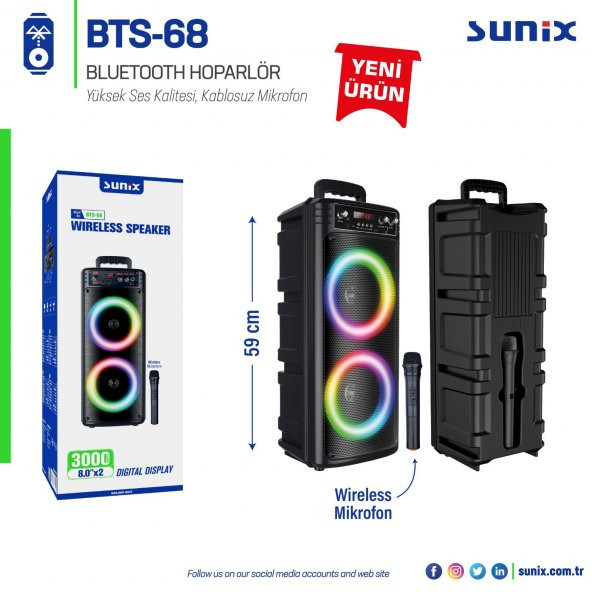 BLUETOOTH HOPARLÖR + MİKROFON 3000W ÇİFT HOPARLÖR - 1