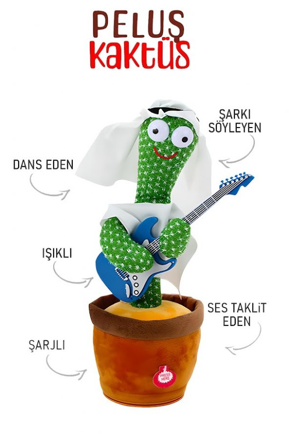 Dans Eden Kaktüs Yeni Türkçe Müzikli Sarjlı Peluş Oyuncak