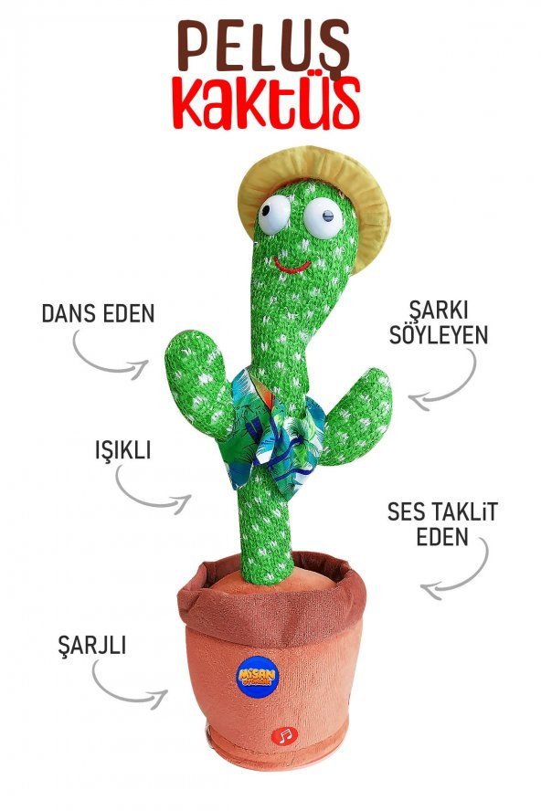 Kaktüs Oyuncak Konuşan Dans Eden Türkçe ve Yabancı Müzikli Işıklı Ses Taklit Edebilen
