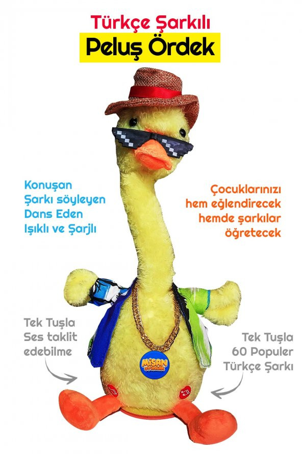 Konuşan Dans Eden Türkçe Ve Yabancı Şarkılı Müzikli Işıklı Taklitçi Saksı Ördek Peluş Oyuncak