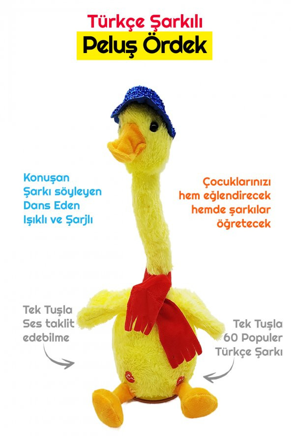 Konuşan Dans Eden Türkçe Ve Yabancı Şarkılı Müzikli Işıklı Taklitçi Saksı Ördek Peluş Oyuncak