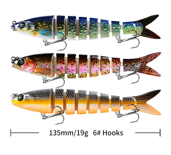 Valkyrie 3 Adet 8 Eklemli 3D Oynak Rapala Sahte Balık Yem Seti Tatlı ve Tuzlu Su Uyumlu Wobblers Swimbait - 3