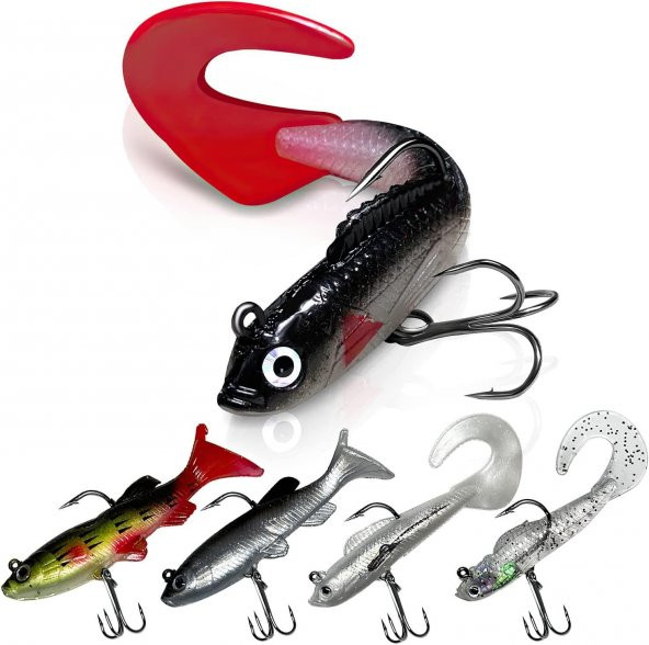 Valkyrie 5 Adet Yumuşak Silikon Sırtlı Çift İğneli Sahte Olta Yem Seti Wobbler T-tail Tatlı ve Tuzlu Su Uyumlu - 2