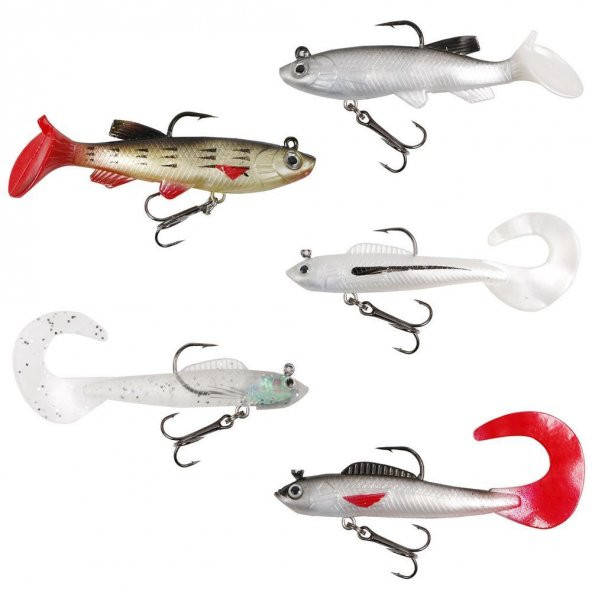 Valkyrie 5 Adet Yumuşak Silikon Sırtlı Çift İğneli Sahte Olta Yem Seti Wobbler T-tail Tatlı ve Tuzlu Su Uyumlu - 4