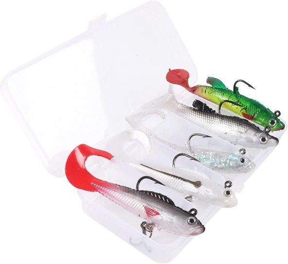 Valkyrie 5 Adet Yumuşak Silikon Sırtlı Çift İğneli Sahte Olta Yem Seti Wobbler T-tail Tatlı ve Tuzlu Su Uyumlu - 7