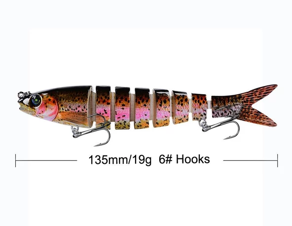 Valkyrie 3 Adet 8 Eklemli 3D Oynak Rapala Sahte Balık Yem Seti Tatlı ve Tuzlu Su Uyumlu Wobblers Swimbait - 8