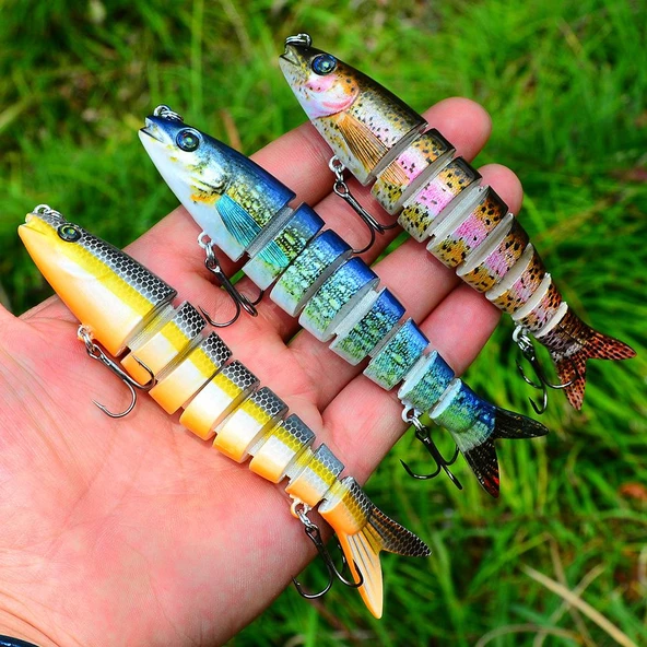 Valkyrie 3 Adet 8 Eklemli 3D Oynak Rapala Sahte Balık Yem Seti Tatlı ve Tuzlu Su Uyumlu Wobblers Swimbait - 6