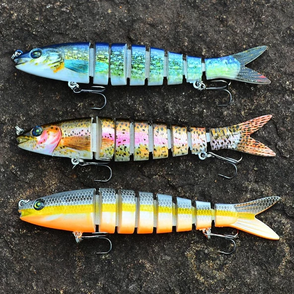 Valkyrie 3 Adet 8 Eklemli 3D Oynak Rapala Sahte Balık Yem Seti Tatlı ve Tuzlu Su Uyumlu Wobblers Swimbait - 4