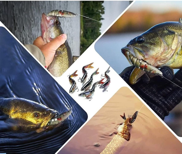Valkyrie 3 Adet 8 Eklemli 3D Oynak Rapala Sahte Balık Yem Seti Tatlı ve Tuzlu Su Uyumlu Wobblers Swimbait - 7