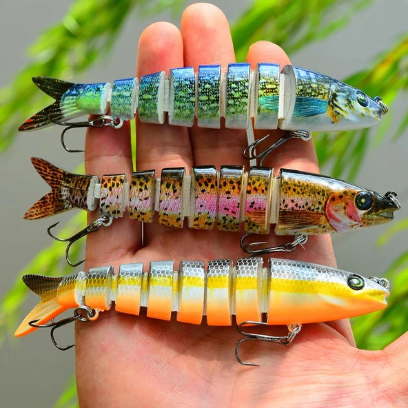 Valkyrie 3 Adet 8 Eklemli 3D Oynak Rapala Sahte Balık Yem Seti Tatlı ve Tuzlu Su Uyumlu Wobblers Swimbait - 5
