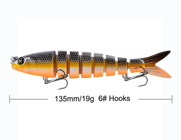 Valkyrie 3 Adet 8 Eklemli 3D Oynak Rapala Sahte Balık Yem Seti Tatlı ve Tuzlu Su Uyumlu Wobblers Swimbait - 9