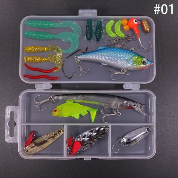 Valkyrie 24 Parça Sahte Olta Yem ve Aksesuar Seti Silikon Rapala Jig Kaşık - 5