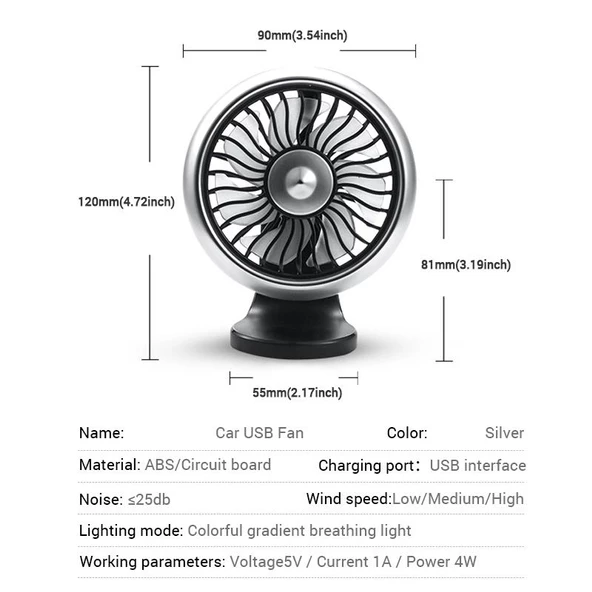 Valkyrie RGB Işıklı USB Araç Masa Fanı 12V 24V Uyumlu 3 Mod - 4