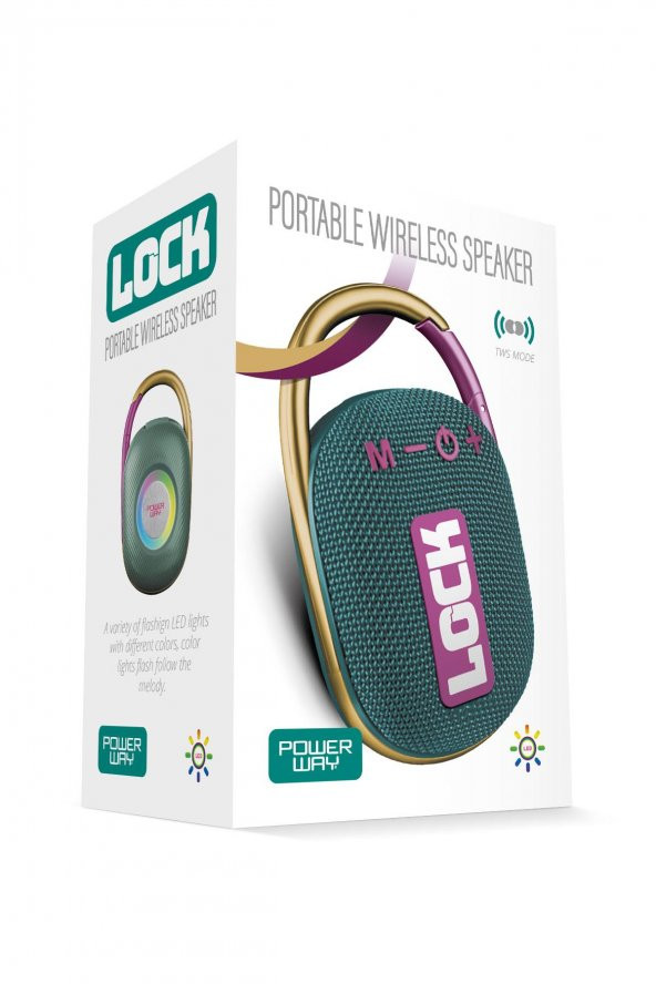 Powerway Lock Yeşil Taşınabilir Bluetooth Hoparlör Kilit Özellikli Yüksek Ses Gücü - 3