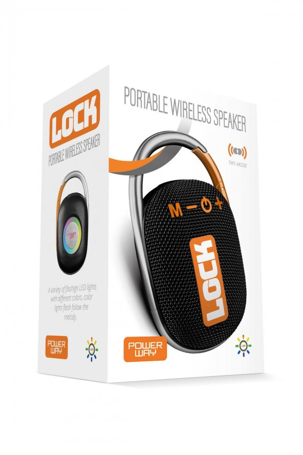 Powerway Lock Turuncu Taşınabilir Bluetooth Hoparlör Kilit Özellikli Yüksek Ses Gücü - Resim 3