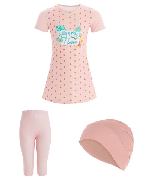 Maresiva 8133 Pembe Raddy Kısa Kol Çocuk Tesettür Mayo - Resim 5