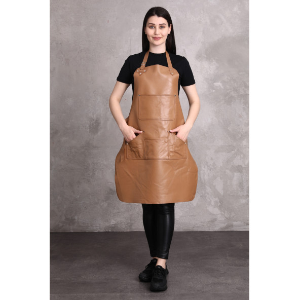 Dana derisi önlük taba renk bayan - 5