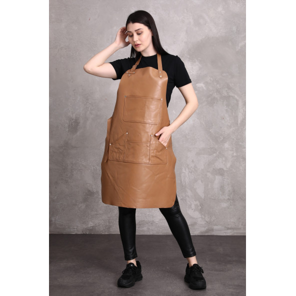 Dana derisi önlük taba renk bayan - 6