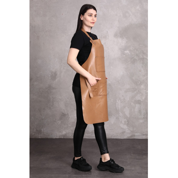 Dana derisi önlük taba renk bayan - 9